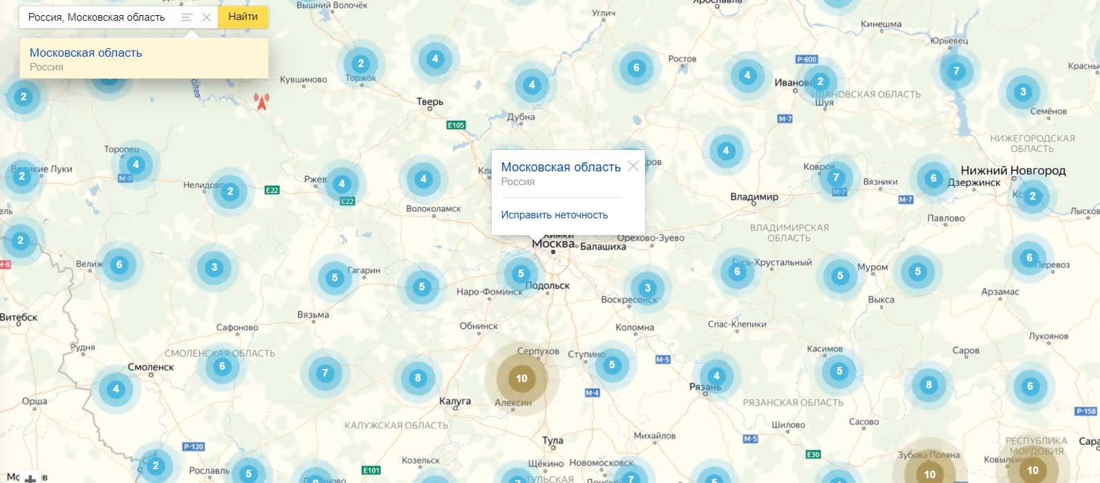 Карта цифрового телевидения Московской области